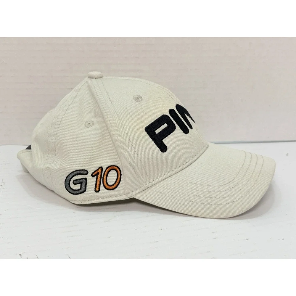 PING Golf Hat Cream Black Strapback Cap Pingman Logo Adjustable Cotton‎